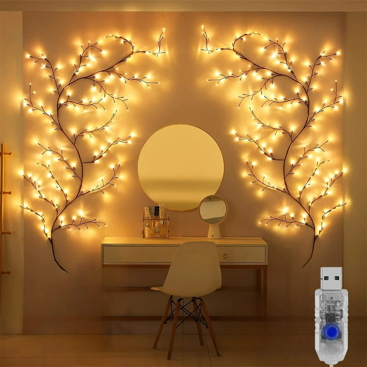 72/96 LED Bendable Willow Vine Lights - USB or Solar