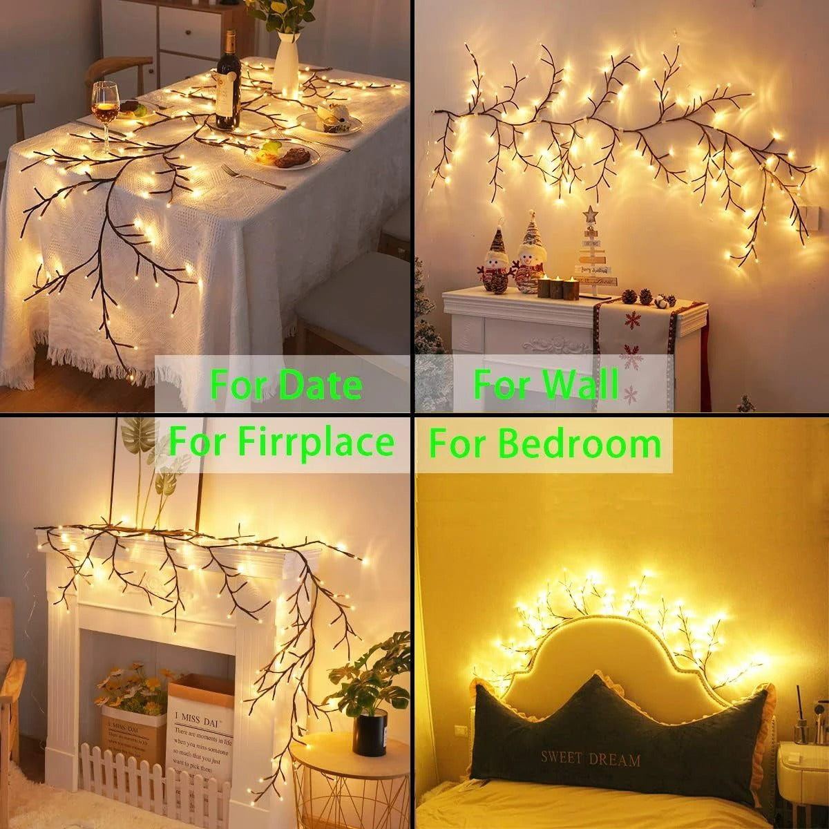 72/96 LED Bendable Willow Vine Lights - USB or Solar